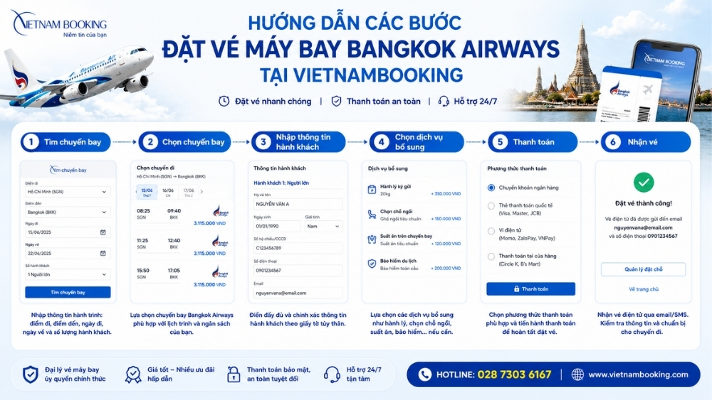 hướng dẫn đặt v&eacute; m&aacute;y bay bangkok airways vietnambooking