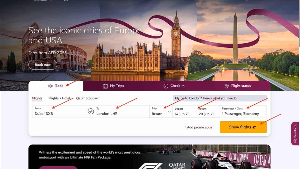 Đặt v&eacute; Qatar Airways trực tuyến tr&ecirc;n website h&atilde;ng