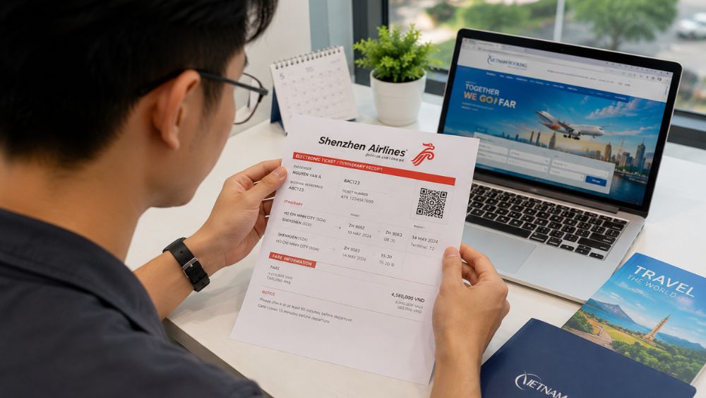 Kh&aacute;ch h&agrave;ng tự kiểm tra th&ocirc;ng tin v&eacute; Shenzhen Airlines