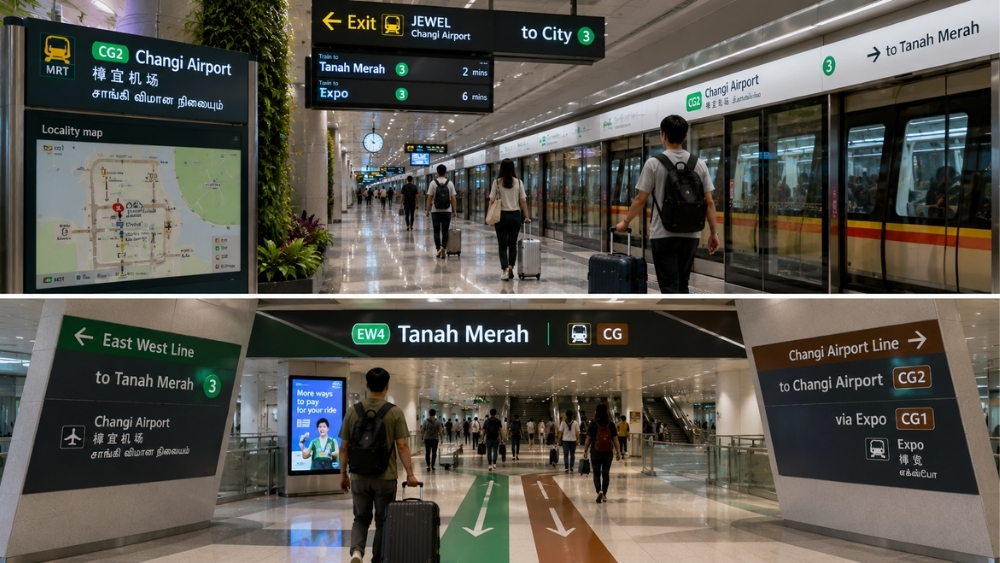 đi MRT từ s&acirc;n bay Changi về trung t&acirc;m Singapore