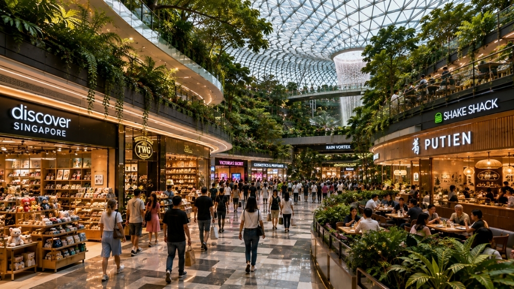 mua sắm v&agrave; ăn uống tại Jewel Changi