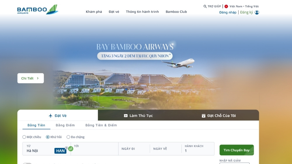 Thao t&aacute;c đặt v&eacute; c&oacute; thể trực tiếp thực hiện tr&ecirc;n website của Bamboo Airways - Ảnh từ website của h&atilde;ng