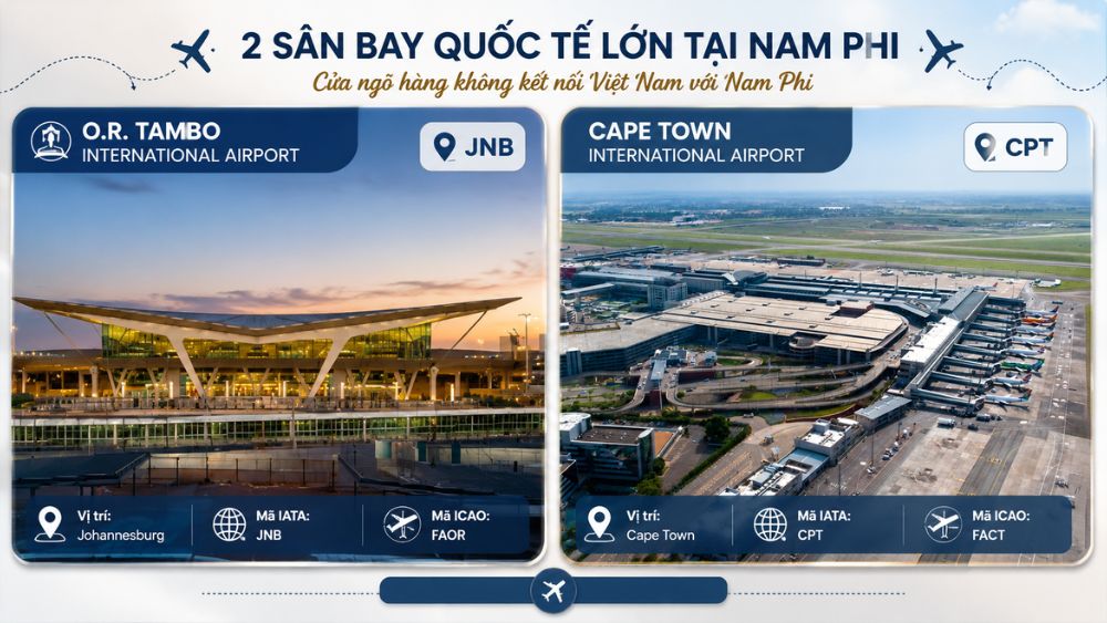 S&acirc;n bay O.R. Tambo v&agrave; Cape Town International Airport tại Nam Phi