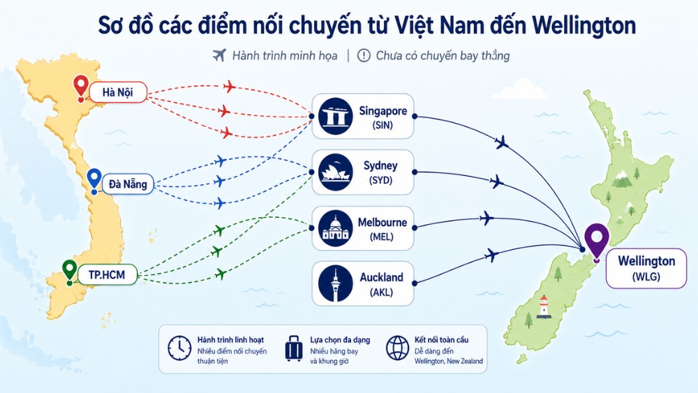 điểm transit khi bay đến s&acirc;n bay WLG