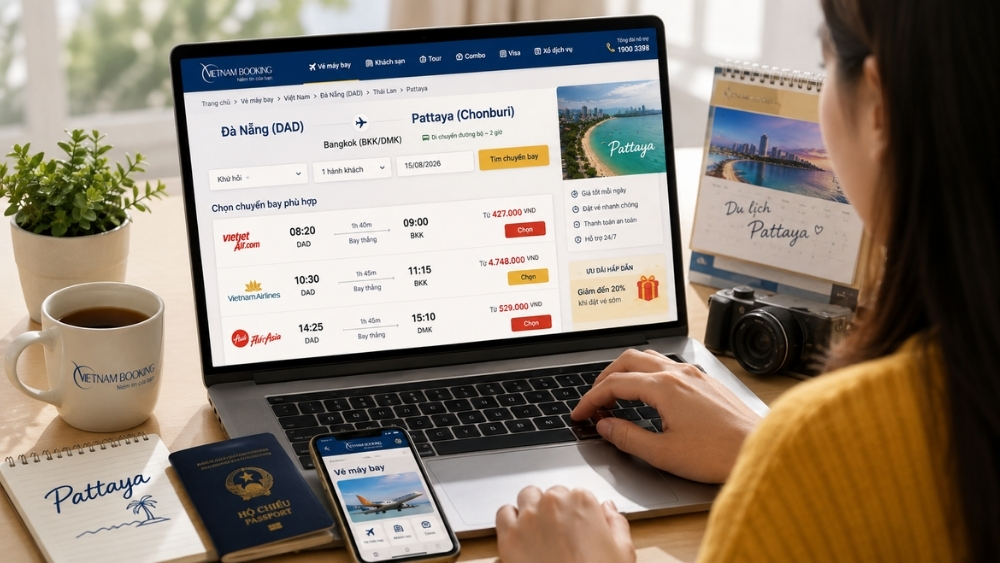 mẹo đặt v&eacute; m&aacute;y bay Đ&agrave; Nẵng đi Pattaya