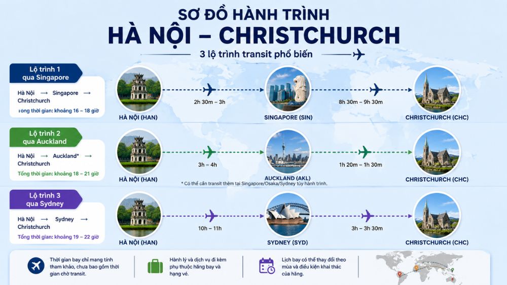h&atilde;ng bay khai th&aacute;c chặng H&agrave; Nội đi Christchurch