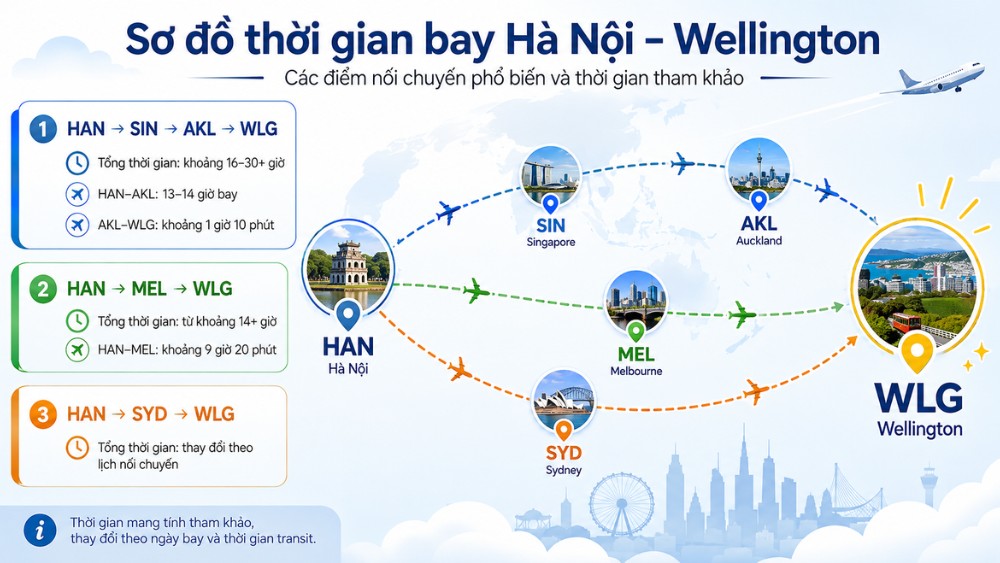 v&eacute; m&aacute;y bay đi Wellington bao l&acirc;u