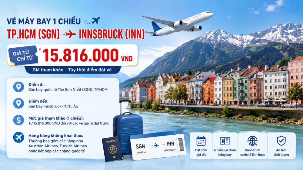Infographic gi&aacute; v&eacute; một chiều từ tphcm đến innsbruck
