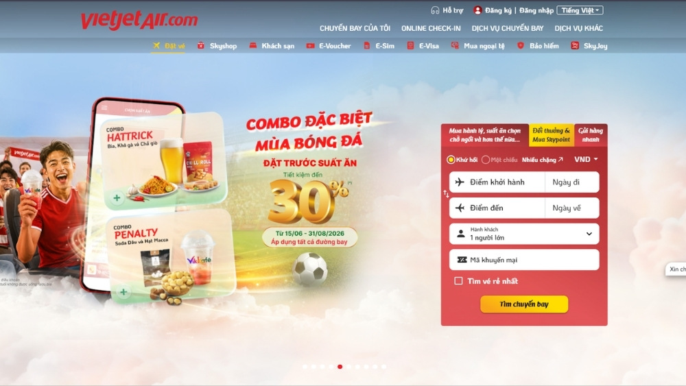 V&eacute; m&aacute;y bay c&oacute; thể được đặt trực tiếp tr&ecirc;n website của Vietjet Air- nguồn: Website Vietjet Air