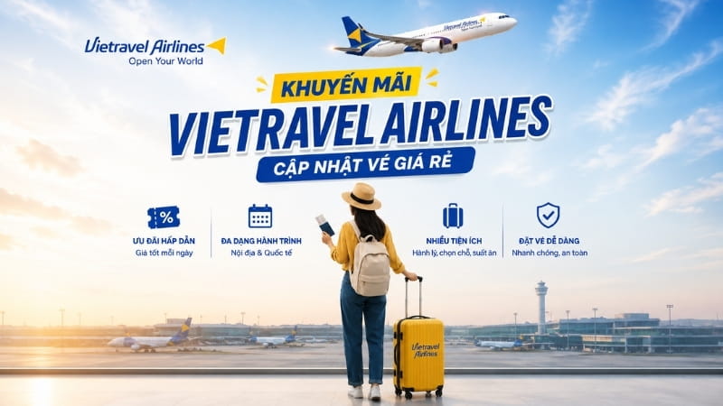 Khuyến mãi Vietravel Airlines mới – Cập nhật vé giá rẻ hàng tháng