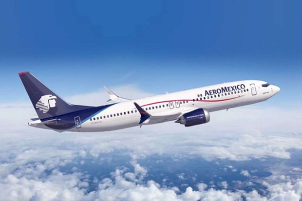 Máy bay Boeing 737 MAX của hãng hàng không Aeroméxico đang bay trên không trung Máy bay Boeing 737 MAX của hãng hàng không Aeroméxico đang bay trên không trung