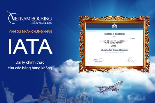 Chứng nhận đại l&yacute; được c&ocirc;ng nhận ch&iacute;nh thức do Hiệp hội Vận tải H&agrave;ng kh&ocirc;ng Quốc tế (IATA) cấp cho C&ocirc;ng ty Cổ phần Việt Nam Booking
